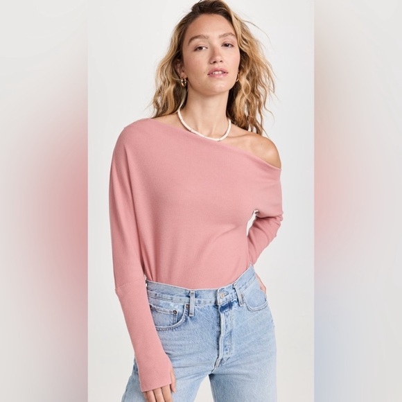 We The Free Fuji Off The Shoulder Thermal Top. Size Medium. Pink. Free People. - Picture 2 of 12